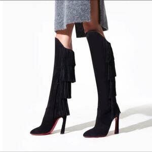 Christian Louboutin Boot Lionne Knee High Suede Fringe Boots EU 37